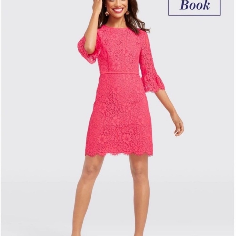 Draper James Lace Bell-Sleeve Lace Dress in coral